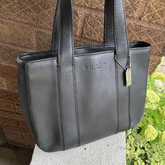 COACH Vintage Bridle Italy 90s Black Small Calfskin Structured Satchel Bag Tote - Picture 1 of 8